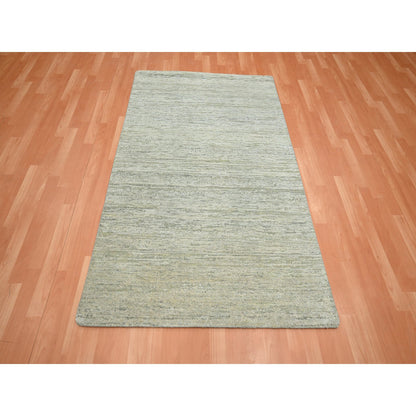 Modern and Contemporary Silk Hand Knotted Rug Green 3.11x6.1 -O075655