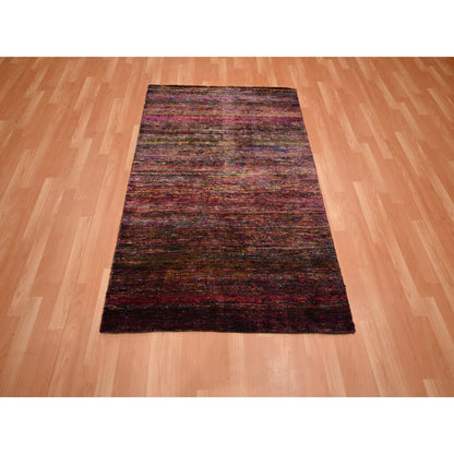 Modern and Contemporary Sari Silk Hand Knotted Rug Red 3.11x5.8 -O075656