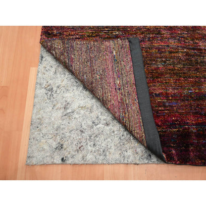 Modern and Contemporary Sari Silk Hand Knotted Rug Red 3.11x5.8 -O075656
