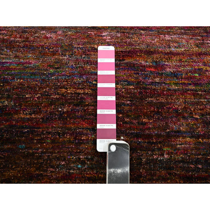 Modern and Contemporary Sari Silk Hand Knotted Rug Red 3.11x5.8 -O075656