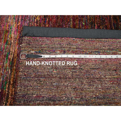 Modern and Contemporary Sari Silk Hand Knotted Rug Red 3.11x5.8 -O075656