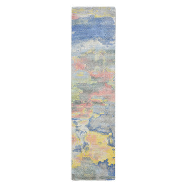 Modern and Contemporary Silk Hand Knotted Rug Grey 2.11x12.0 -O075657