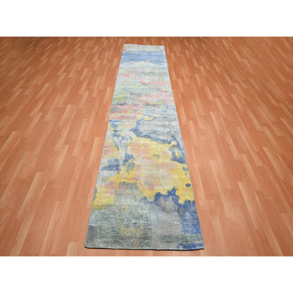 Modern and Contemporary Silk Hand Knotted Rug Grey 2.11x12.0 -O075657