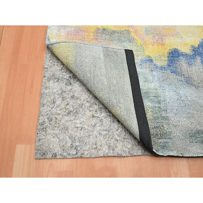 Modern and Contemporary Silk Hand Knotted Rug Grey 2.11x12.0 -O075657
