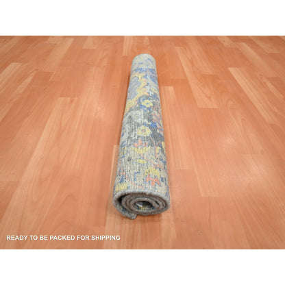 Oushak And Peshawar Wool & Pure Silk Hand Knotted Rug Grey 2.1x2.10 -O075664