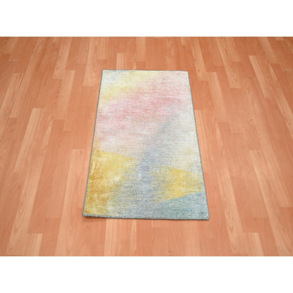 Modern and Contemporary Wool & Silk Hand Knotted Rug Pink 1.11x3.1 -O075665