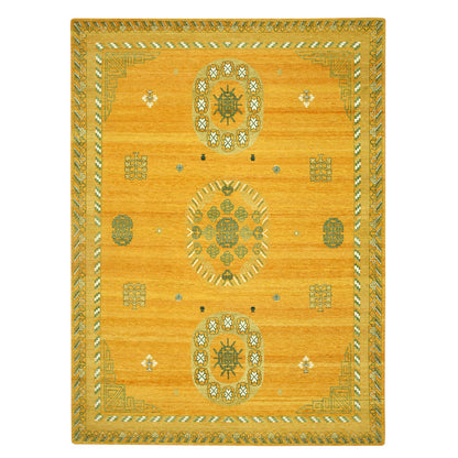 Khotan and Samarkand Wool Hand Knotted Rug Yellow 9.0x12.4 -O075685
