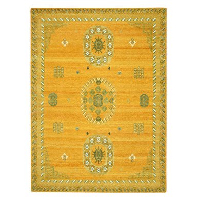 Khotan and Samarkand Wool Hand Knotted Rug Yellow 9.0x12.4 -O075685