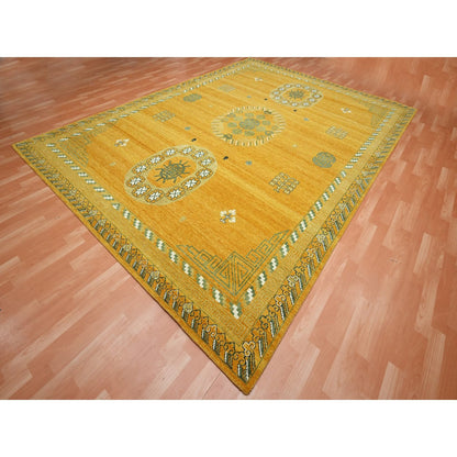 Khotan and Samarkand Wool Hand Knotted Rug Yellow 9.0x12.4 -O075685