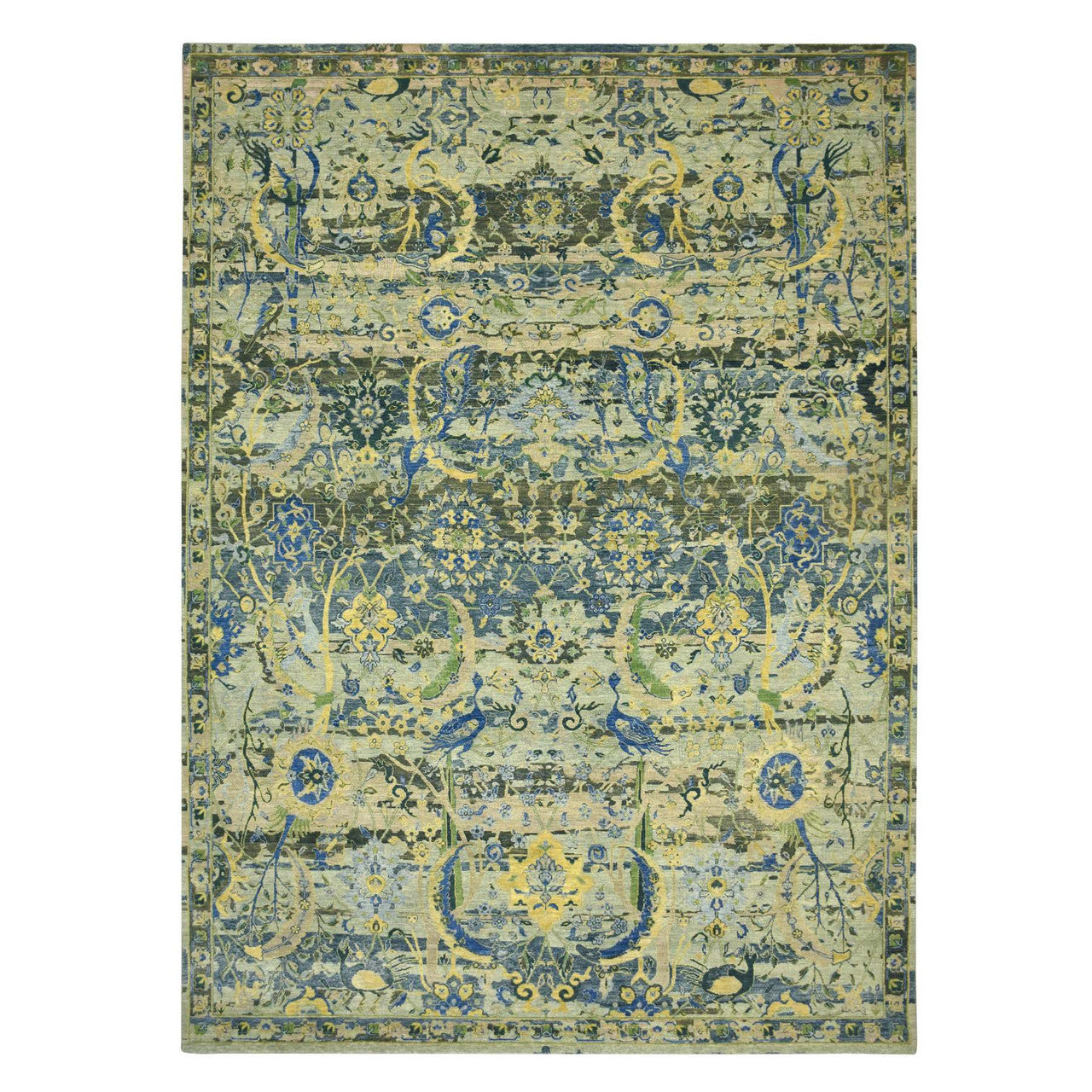 Transitional Wool Hand Knotted Rug Green 10.1x14.1 -O075686