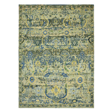 Transitional Wool Hand Knotted Rug Green 10.1x14.1 -O075686