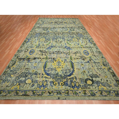 Transitional Wool Hand Knotted Rug Green 10.1x14.1 -O075686