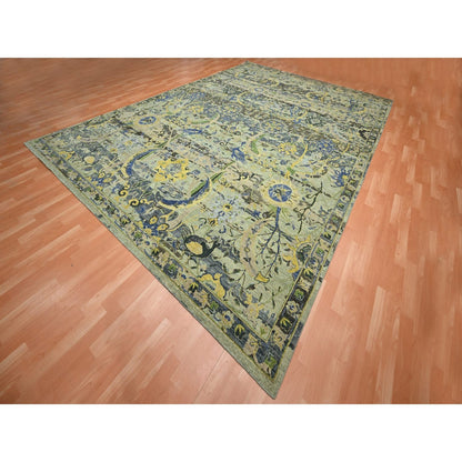 Transitional Wool Hand Knotted Rug Green 10.1x14.1 -O075686