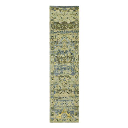 Transitional Wool Hand Knotted Rug Green 2.7x10.5 -O075688