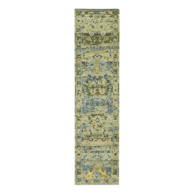 Transitional Wool Hand Knotted Rug Green 2.7x10.5 -O075688