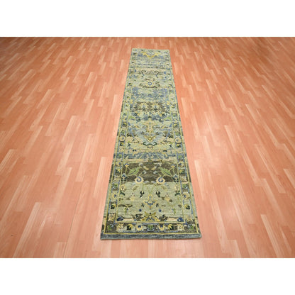 Transitional Wool Hand Knotted Rug Green 2.7x10.5 -O075688