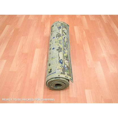 Transitional Wool Hand Knotted Rug Green 2.7x10.5 -O075688