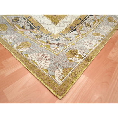 Transitional Wool Hand Knotted Rug Yellow 9.1x12.1 -O075692