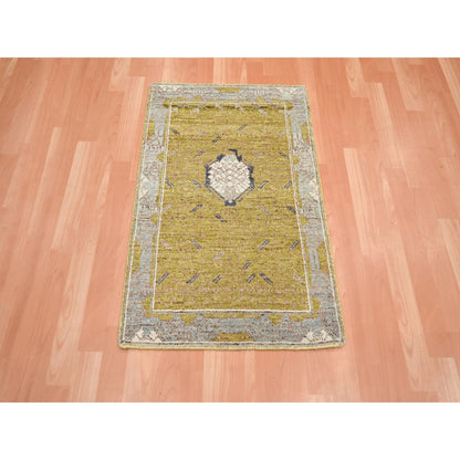 Transitional Wool Hand Knotted Rug Yellow 2.1x3.2 -O075694