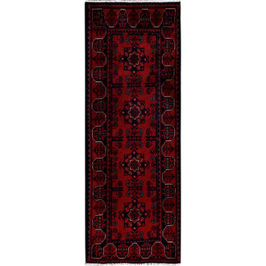 Tribal & Geometric Wool Hand Knotted Rug Red 1.9x4.9 -O0756