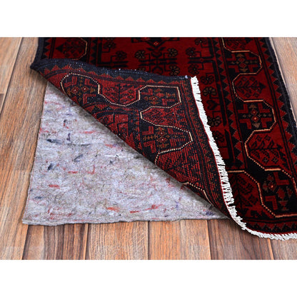 Tribal & Geometric Wool Hand Knotted Rug Red 1.9x4.9 -O0756