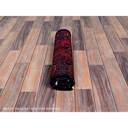 Tribal & Geometric Wool Hand Knotted Rug Red 1.9x4.9 -O0756