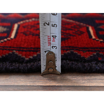 Tribal & Geometric Wool Hand Knotted Rug Red 1.9x4.9 -O0756