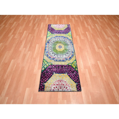 Mamluk Wool & Sari Silk Hand Knotted Rug Yellow 2.6x6.5 -O075701