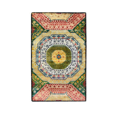 Mamluk Wool & Sari Silk Hand Knotted Rug Yellow 3.2x5.2 -O075702