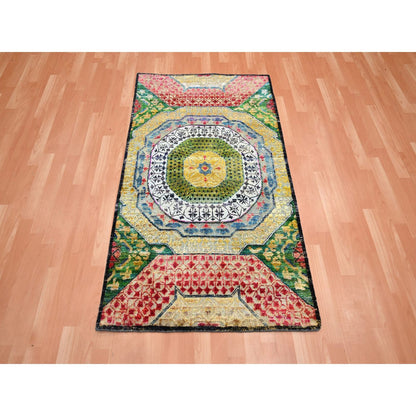Mamluk Wool & Sari Silk Hand Knotted Rug Yellow 3.2x5.2 -O075702