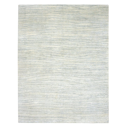 Modern and Contemporary Silk Hand Knotted Rug Ivory 9.0x11.11 -O075705