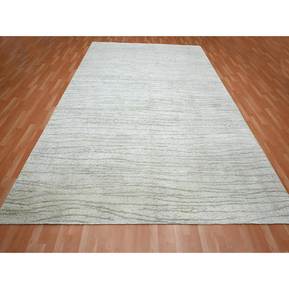Modern and Contemporary Silk Hand Knotted Rug Ivory 9.0x11.11 -O075705