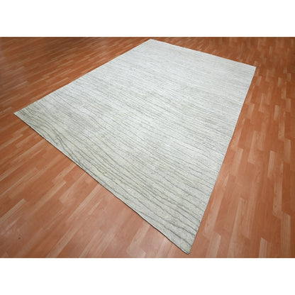 Modern and Contemporary Silk Hand Knotted Rug Ivory 9.0x11.11 -O075705