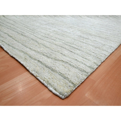 Modern and Contemporary Silk Hand Knotted Rug Ivory 9.0x11.11 -O075705