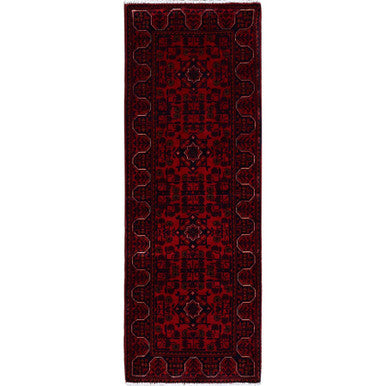 Tribal & Geometric Wool Hand Knotted Rug Red 1.8x4.9 -O0757