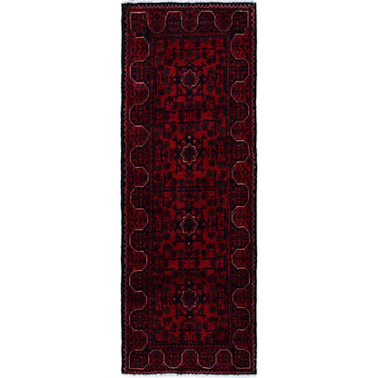 Tribal & Geometric Wool Hand Knotted Rug Red 1.8x4.9 -O0758