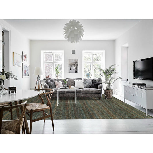 Modern and Contemporary Wool Hand Knotted Rug Brown No Border 10.0X13.10 -O076000