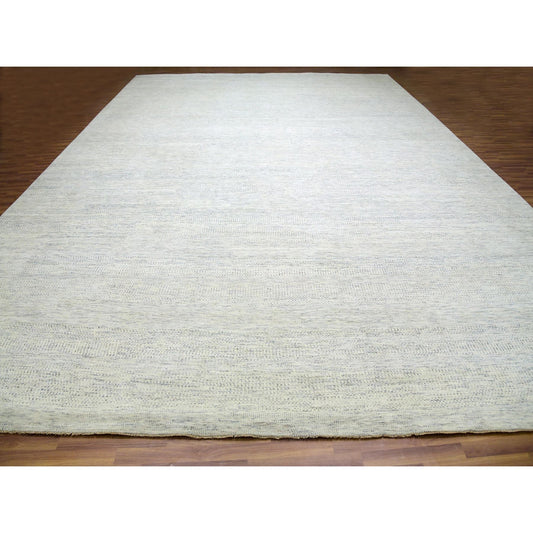 Modern and Contemporary Wool Hand Knotted Rug Ivory No Border 15.0X19.11 -O076004