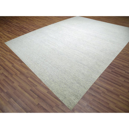 Modern and Contemporary Wool Hand Knotted Rug Ivory No Border 15.0X19.11 -O076004