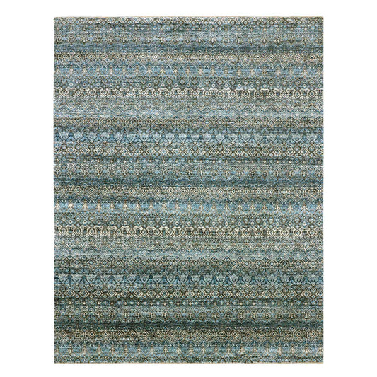 Modern and Contemporary Wool Hand Knotted Rug Blue No Border 7.9X10.1 -O076006