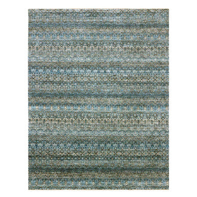 Modern and Contemporary Wool Hand Knotted Rug Blue No Border 7.9X10.1 -O076006