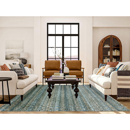 Modern and Contemporary Wool Hand Knotted Rug Blue No Border 7.9X10.1 -O076006