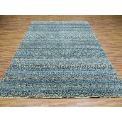 Modern and Contemporary Wool Hand Knotted Rug Blue No Border 7.9X10.1 -O076006
