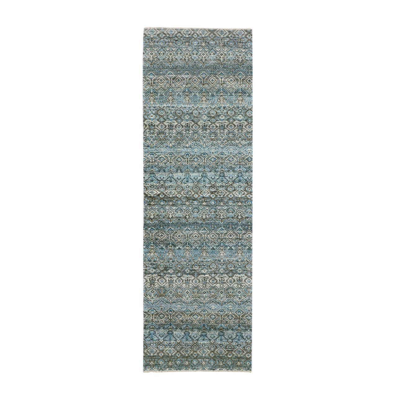 Blue 2'6" x 8'0" Modern and Contemporary Hand knotted Wool Rug - Sku: O076008