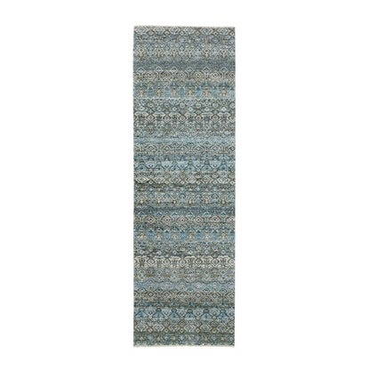 Modern and Contemporary Wool Hand Knotted Rug Blue No Border 2.6X8.0 -O076008
