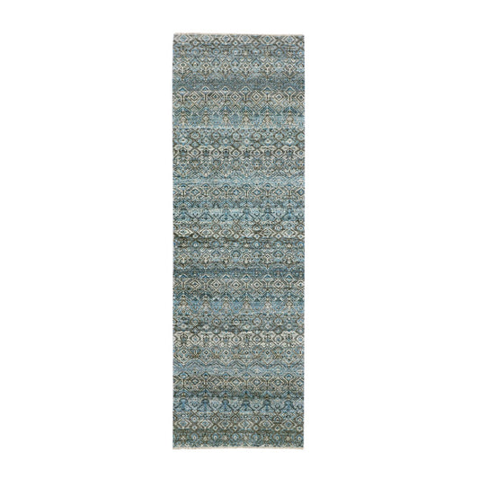 Modern and Contemporary Wool Hand Knotted Rug Blue No Border 2.6X8.0 -O076008