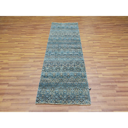 Modern and Contemporary Wool Hand Knotted Rug Blue No Border 2.6X8.0 -O076008
