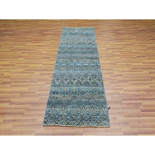 Modern and Contemporary Wool Hand Knotted Rug Blue No Border 2.6X8.0 -O076008
