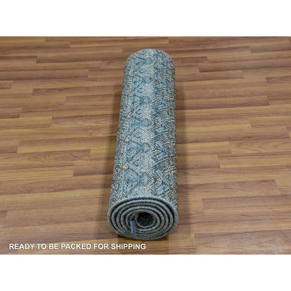 Modern and Contemporary Wool Hand Knotted Rug Blue No Border 2.6X8.0 -O076008