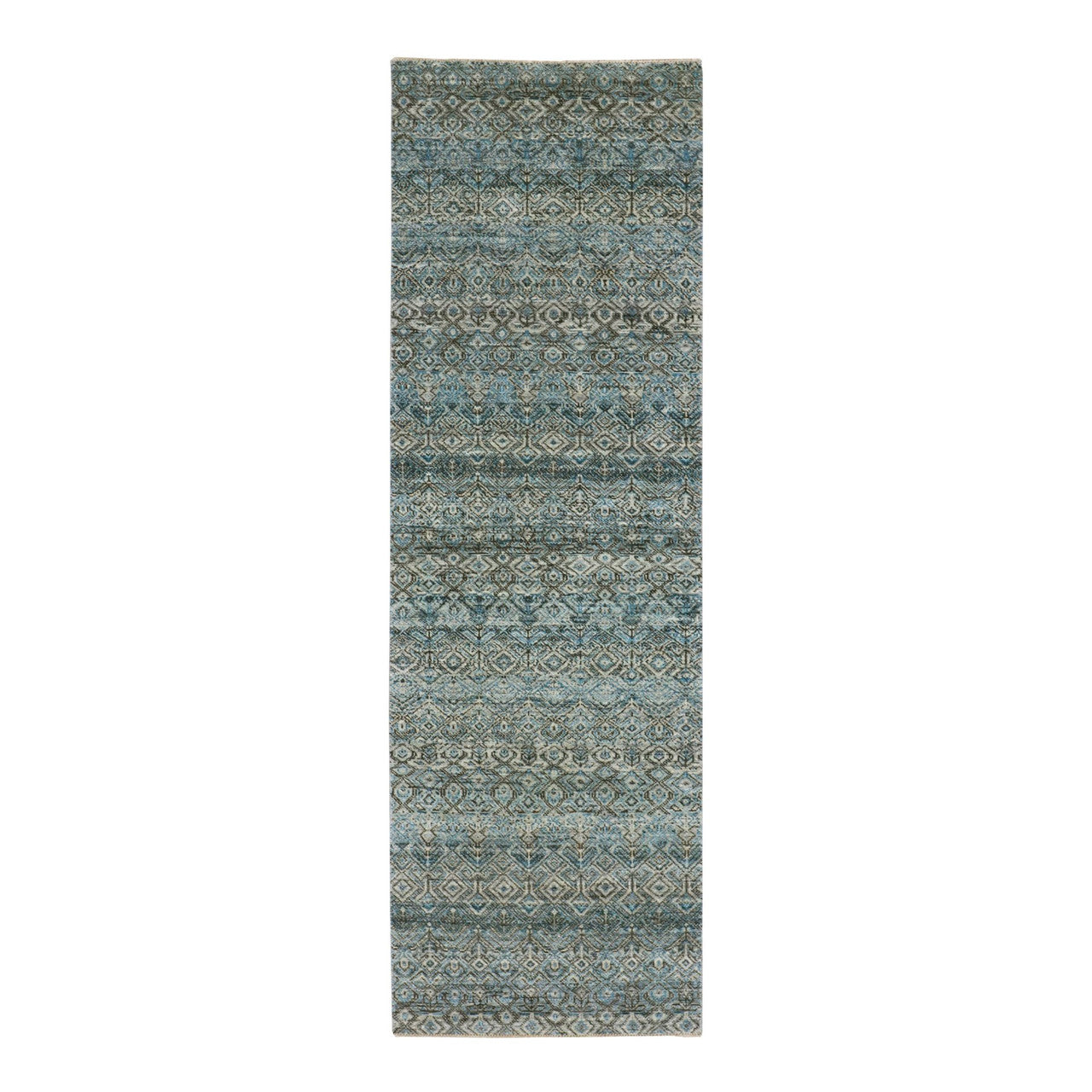 Blue 2'6" x 8'0" Modern and Contemporary Hand knotted Wool Rug - Sku: O076009